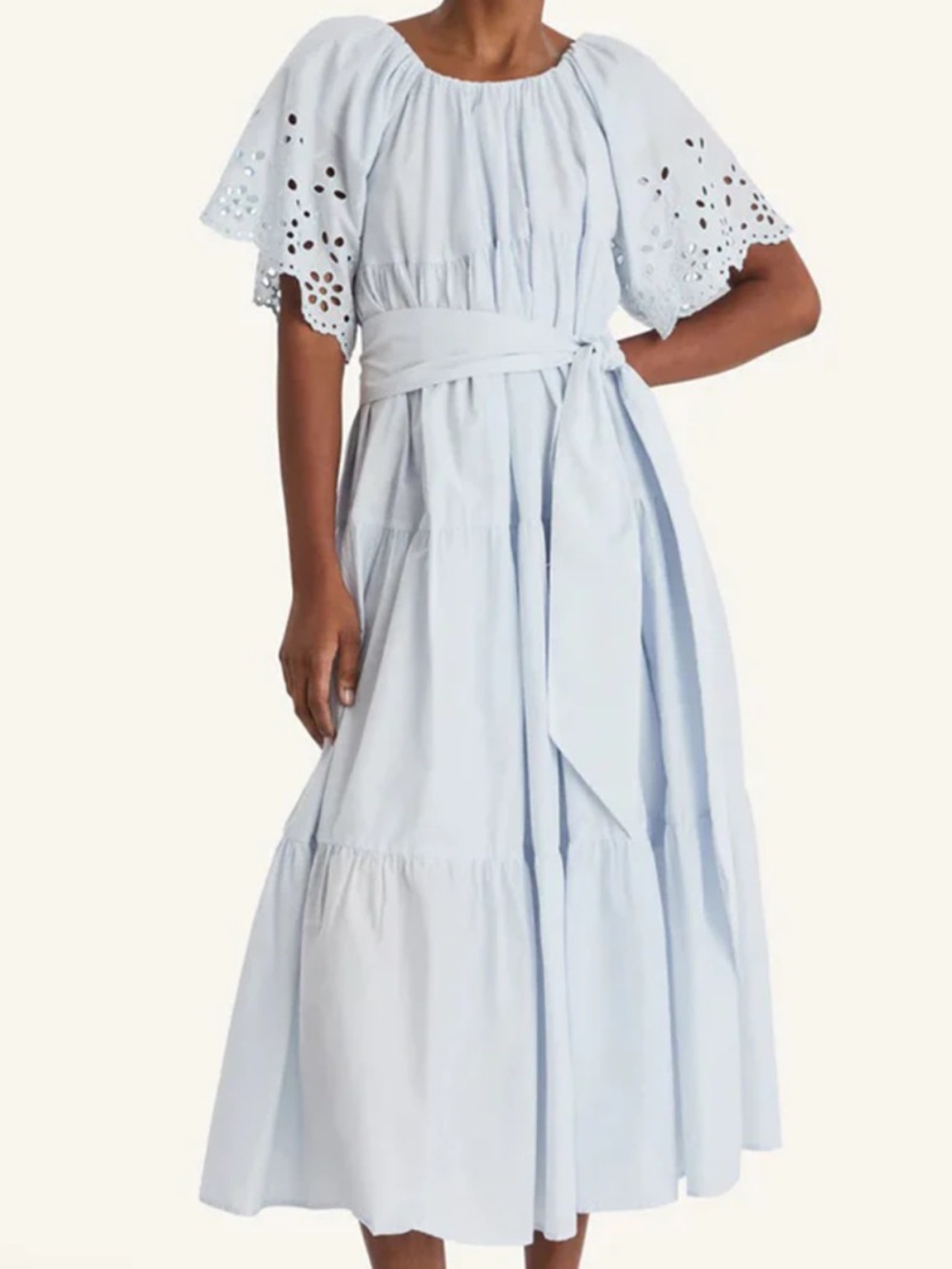 NWT Merlette Women’s Berenson Tiered Eyelet Lace Midi Dress Blue Haze Small S